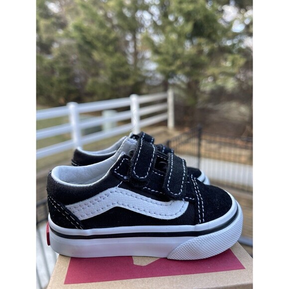 Vans Old Skool V ‘White/Black’ Size 3 (TD) VN000D3YBLK Flat Sole- Preowned - Picture 2 of 7